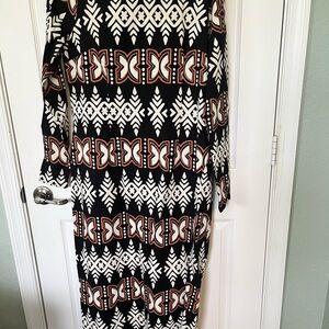 Black and White Casual Long Sleeve Dress with Bishop Sleeves